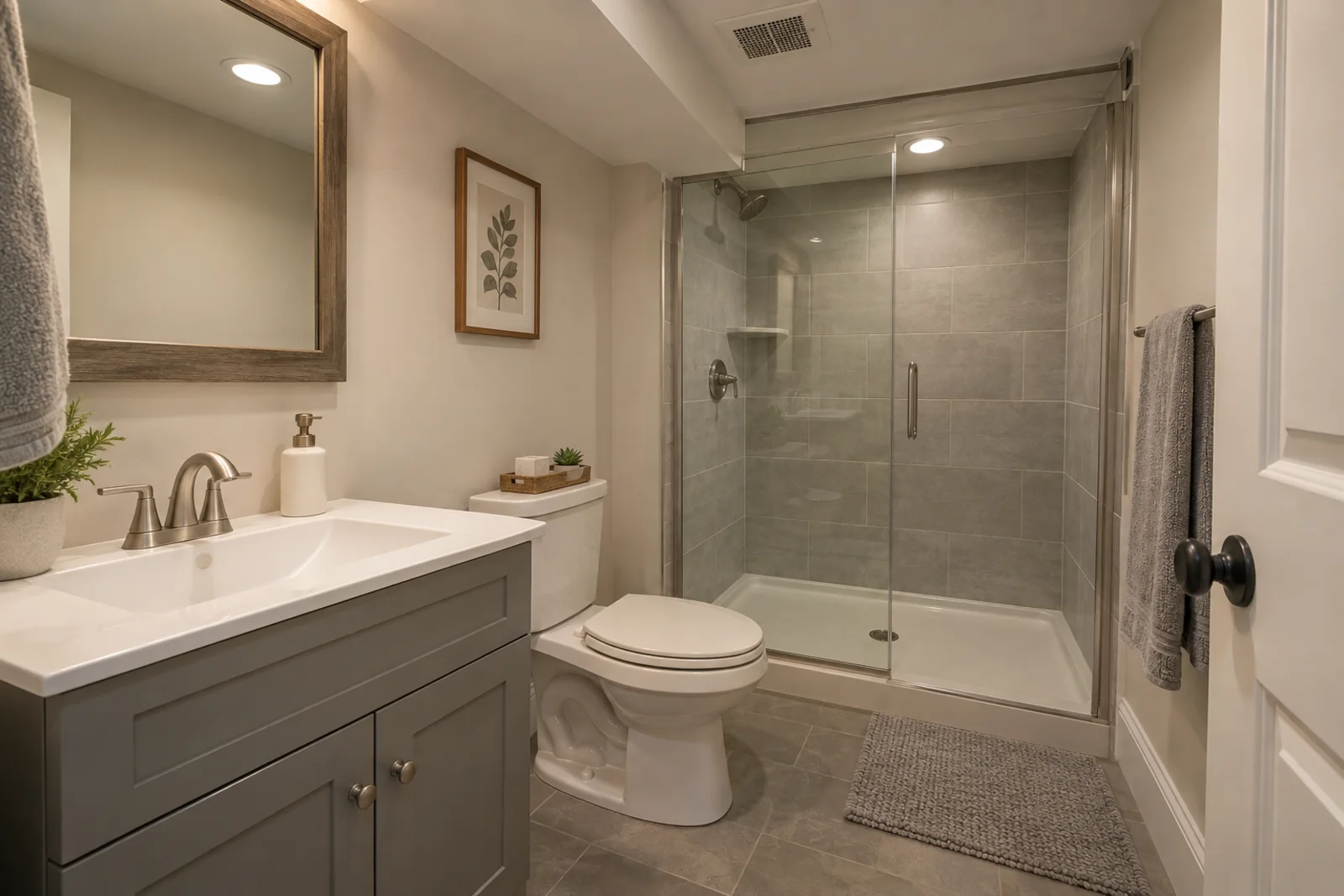 Completed bathroom illustrating the result of coordinated plumbing and finish work