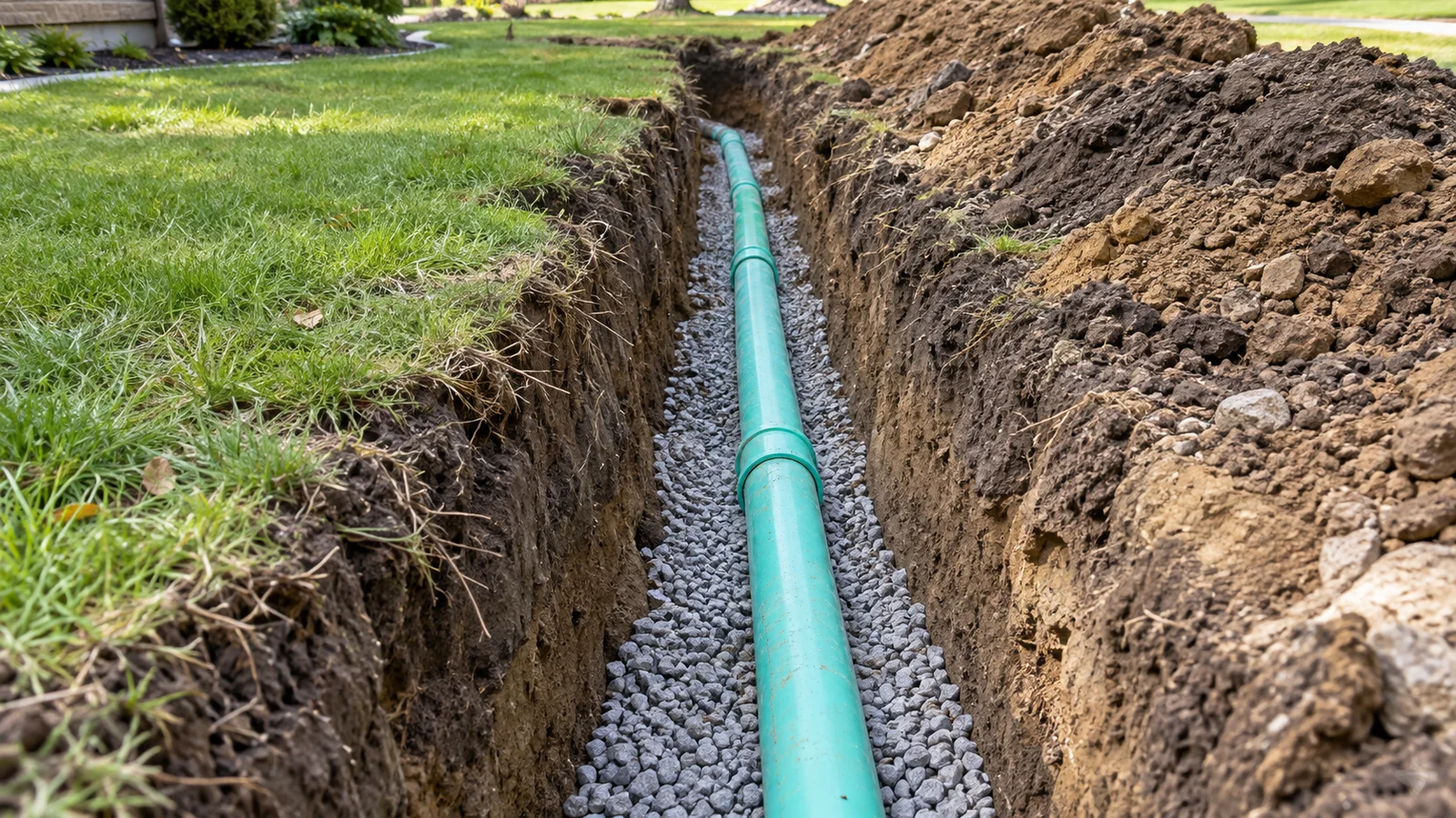 Sewer pipe installed on prepared bedding during a targeted repair