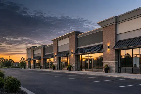 Neighborhood strip-mall property served by commercial plumbing systems